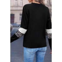 White Leopard Colorblock Patchwork Crew Neck Long Sleeve Tee - L