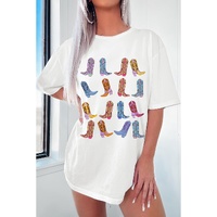White Western Cowgirl Boots Graphic Crewneck Tunic T Shirt - M