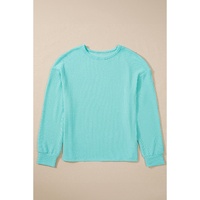 Aruba Blue Solid Color Corded Knit Round Neck Top - XL