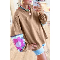 Dune Flower Patchwork Raglan Sleeve Exposed Seam Oversized Top - 2XL