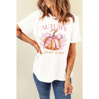 White Autumn Girly Thanksgiving Bowknot Pumpkin Graphic T Shirt - 2XL