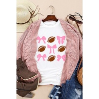 White Bowknot Rugby Football Printed Game Day T Shirt - M