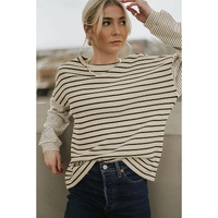 Black Striped Patchwork Loose Long Sleeve Tee - XL