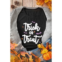 Black Trick Or Treat Bat Print Crew Neck Halloween T Shirt - 2XL