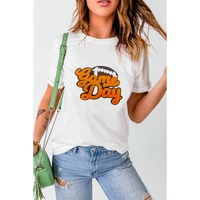 White Chenille Game Day Rugby Football Pattern Crewneck T Shirt - XL