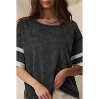 Black Varsity Stripe Half Sleeve Vintage Tee - L