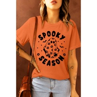 Orange SPOOKY SEASON Ghost Print Crew Neck Halloween Tee - S