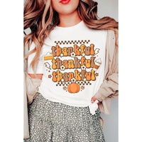 Khaki thankful Crew Neck Thanksgiving Graphic Tee - S