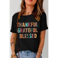 Black Thankful Grateful Blessed Leopard Print Crewneck T Shirt - 2XL