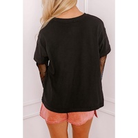 Black Faux Two Piece Floral Long Sleeve Patchwork Tee - XL