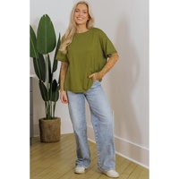 Fern Green Faux Two Piece Floral Long Sleeve Patchwork Tee - L
