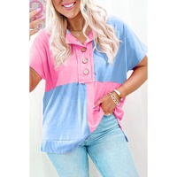 Myosotis Two Tone Half Buttons Collared T Shirt - L