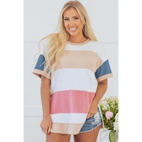 Multicolour Colorblock Patchwork Side Split Tunic T Shirt - M