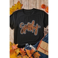 Black Spooky Rhinestone Crew Neck Graphic Tee - 2XL