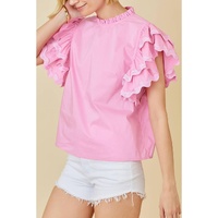 Bonbon Ricrac Ruffled Sleeve Frilled Collar Blouse - L