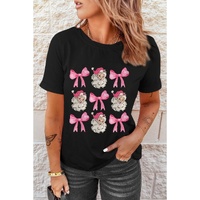Black Santa Claus Bow Knot Christmas Graphic T Shirt - L