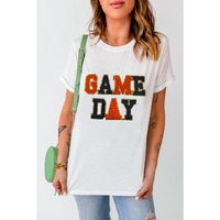 White Glitter GAME DAY Rugby Football Season Round Neck T Shirt - M