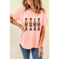 Pink Cute Nutcracker Graphic Crewneck Christmas T Shirt - M