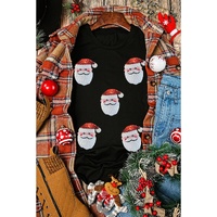Black Sequin Christmas Claus Pattern Crewneck T Shirt - S