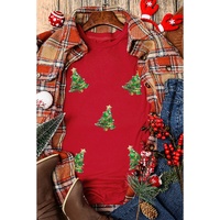 Red Sequined Christmas Tree Graphic Crewneck T Shirt - S