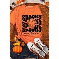 Orange SPOOKY Vibe Ghost Print Crewneck Halloween T Shirt - 3XL