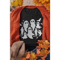 Black Halloween Glitter Ghost Pattern Crew Neck T Shirt - 3XL