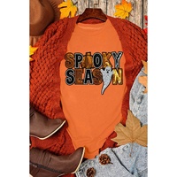 Orange Sequin SPOOKY SEASON Ghost Pattern Halloween T Shirt - 3XL