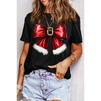 Black Christmas Big Bowknot Graphic Crewneck T Shirt - XL