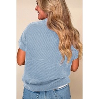 Myosotis Plain Corded Knit Mock Neck T Shirt - L