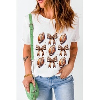 White Rugby Football Bow Printed Game Day T Shirt - XL