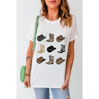 White Cowboys Boots Western Fashion Print T Shirt - XL