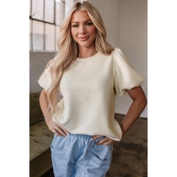 Oatmeal Textured Puff Sleeve T-shirt - L