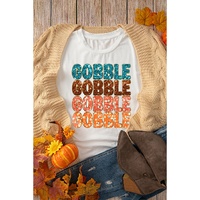 White Heat Transfer GOBBLE Graphic Crewneck Thanksgiving T Shirt - 2XL