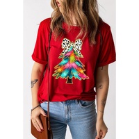 Red Bow Decor Christmas Tree Graphic Holiday T Shirt - 2XL