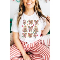 White Christmas Tree Bow Knot Print Round Neck T Shirt - M