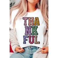 White Heat-transfer Printed THANKFUL Letter Graphic T Shirt - L