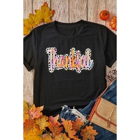 Black Thankful Cow Print Crew Neck T Shirt - 2XL