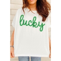 White Lucky Tinsel Graphic St Patrick Fashion Tee - L