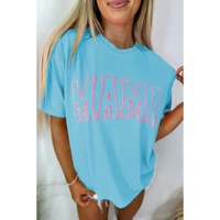 Light Blue MAMA Letter Graphic Neon T Shirt - S