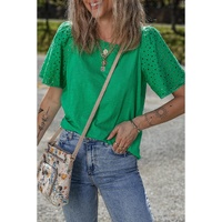 Bright Green Eyelet Embroidered Patchwork Shift Top - L