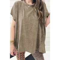 Sage Green Vintage Washed Short Dolman Sleeve Oversized T Shirt - L