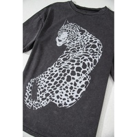 Medium Grey Vintage Cheetah Printed Mineral Wash Graphic Tee - L