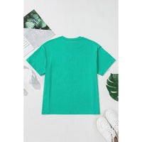 Sea Green Sequin Mardi Gras Letter Graphic T Shirt - L