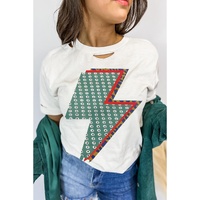 White Rhinestone Decor Bolt Graphic Ripped Western Tee - XL