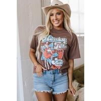 Chicory Coffee Honky Tonk Honey Graphic Crew Neck Western Fashion Tee - L