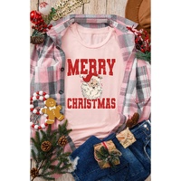 Pink MERRY CHRISTMAS Santa Claus Printed T Shirt - 2XL