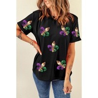 Black Mardi Gras Symbol Patched Crewneck T Shirt - 2XL