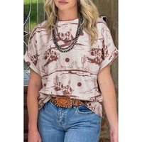 Brown Desert Sand Print Short Sleeve Knit Top - L
