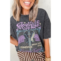 Black Vintage Nashville Tennessee Graphic Mineral Washed Plus Size Tee - L