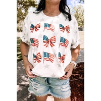 Khaki Patriotic Flag Bow Graphic Starry Round Neck T Shirt - L